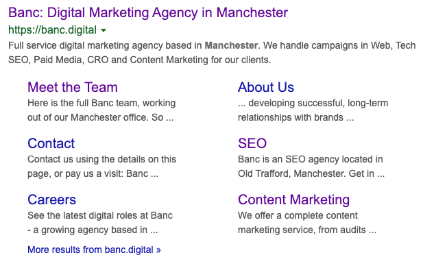 Banc SERP results