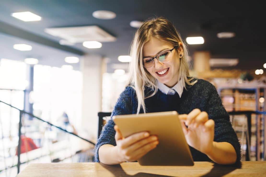 businesswoman working on tablet