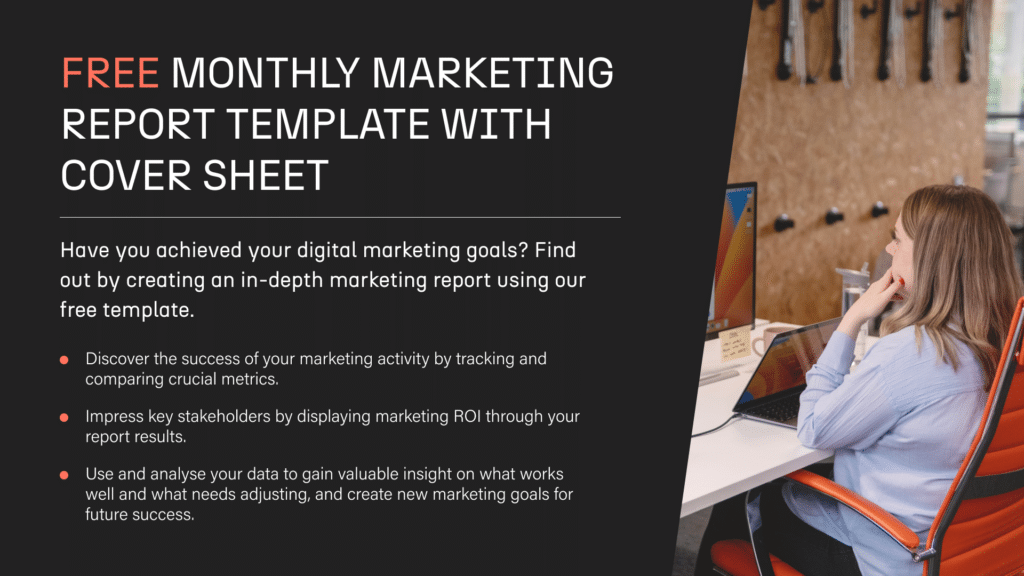 Free monthly marketing report template with cover sheet.